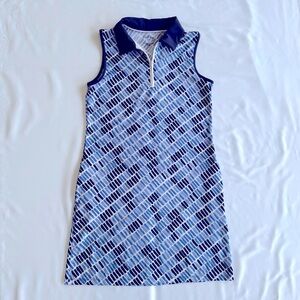 Coral Bay Golf Sleeveless Polo Golf Dress w/ Pockets Blues White Geometric